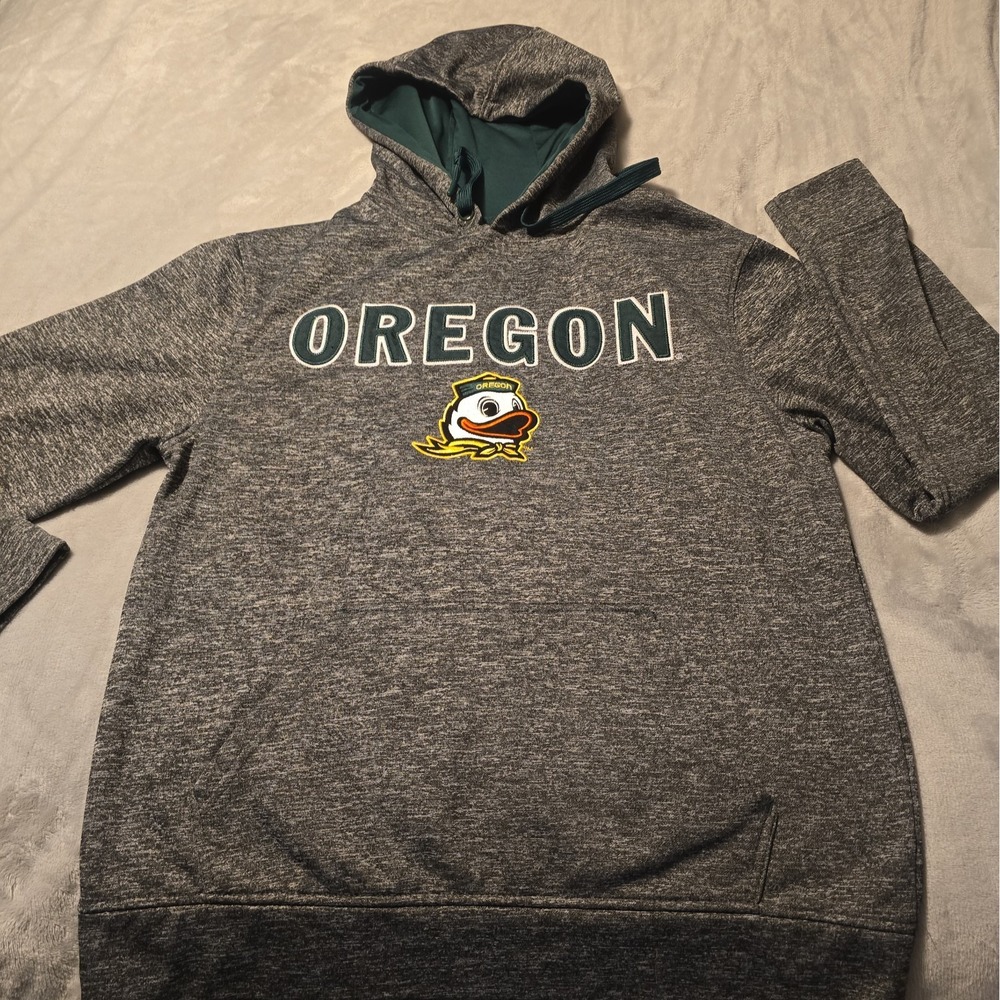 Oregon Ducks Gray Hoodie Sewn Letters Embroidered Mascot Womens Small Top World